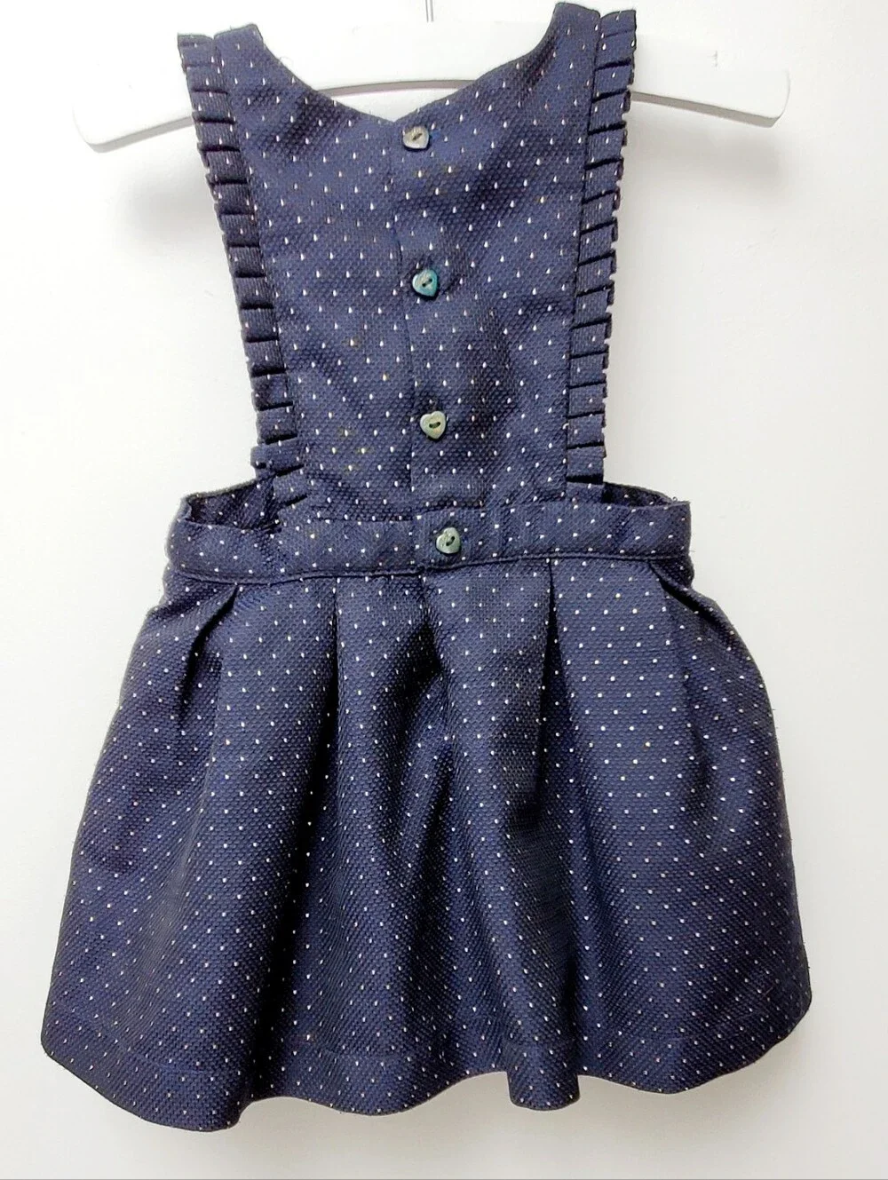 Ted Baker Scuba Navy Gold Mini Polka Dot Pinafore Dress with Bow Size 12 -18 Mos